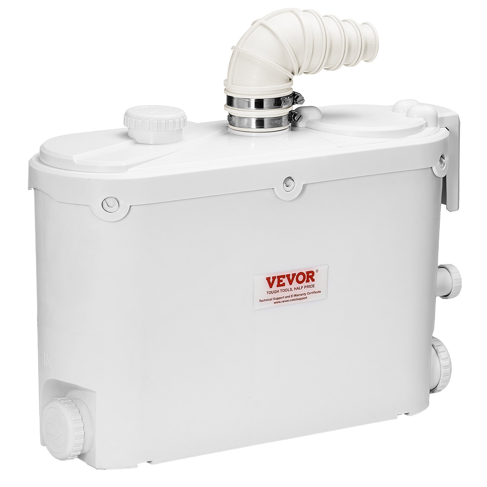 VEVOR Macerator Pump, 500W, 110 L/min(29 GPM) Flow, 26 ft/8 m Head, Macerator Sewerage Toilet Pump with 4 Water Inlets, Waste Water Disposal Upflush Machine for Kitchen, Basement, Shower, Sink, Laundry, Bathtub