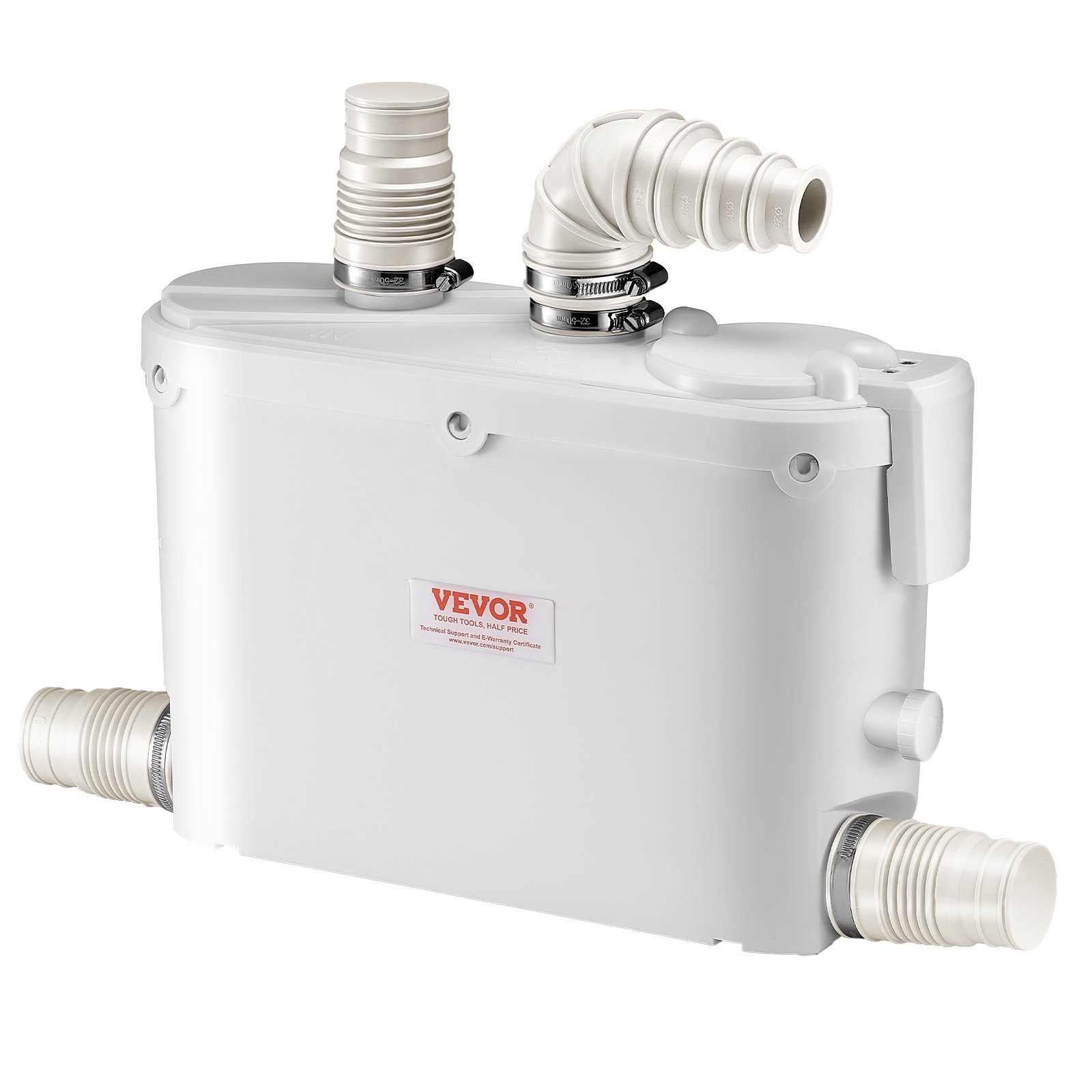 VEVOR Macerator Pump, 500W, 110 L/min(29 GPM) Flow, 26 ft/8 m Head, Macerator Sewerage Toilet Pump with 4 Water Inlets, Waste Water Disposal Upflush Machine for Kitchen, Basement, Shower, Sink, Laundry, Bathtub