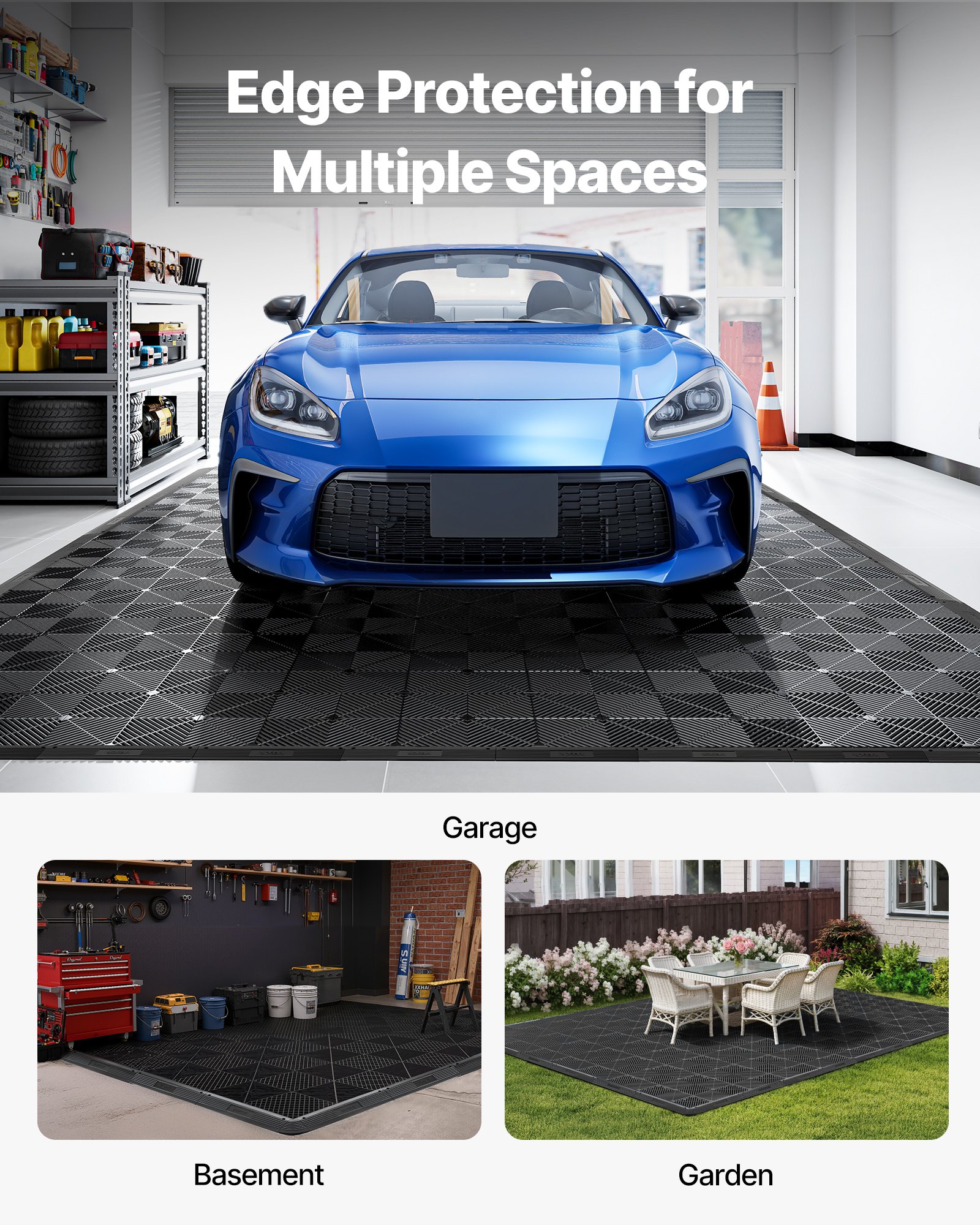 VEVOR Transition Edge Kit, 11-Piece, Durable PP Interlocking Modular Garage Floor Edging, Easy Installation, Edge Protection for Wet Area Restaurant, Only Compatible with VEVOR Drainage Mats, Black