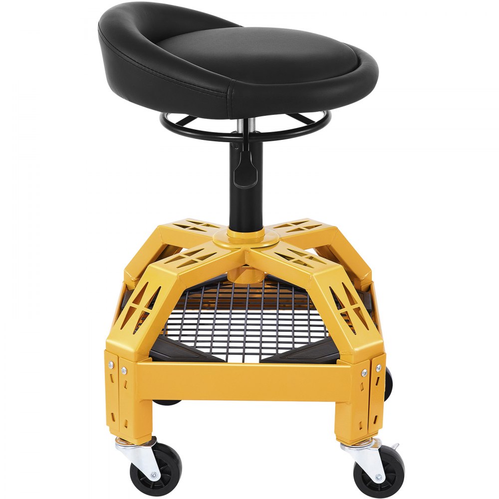 VEVOR Rolling Garage Stool, 300LBS Capacity, Adjustable Height from 24 in to 28.7 in, Mechanic Seat with 360-degree Swivel Wheels and Tool Tray, for Workshop, Auto Repair Shop, Yellow