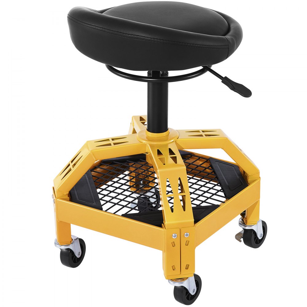 VEVOR Rolling Garage Stool, 135 kg Capacity, Adjustable Height from 61 cm to 73 cm, Mechanic Seat with 360-degree Swivel Wheels and Tool Tray, for Workshop, Auto Repair Shop, Yellow