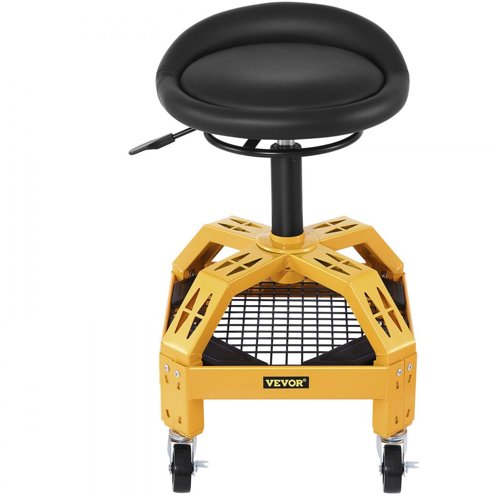 VEVOR Rolling Garage Stool, 135 kg Capacity, Adjustable Height from 61 cm to 73 cm, Mechanic Seat with 360-degree Swivel Wheels and Tool Tray, for Workshop, Auto Repair Shop, Yellow