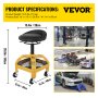 VEVOR Rolling Garage Stool, 135 kg Capacity, Adjustable Height from 61 cm to 73 cm, Mechanic Seat with 360-degree Swivel Wheels and Tool Tray, for Workshop, Auto Repair Shop, Yellow