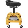 VEVOR Rolling Garage Stool, 135 kg Capacity, Adjustable Height from 61 cm to 73 cm, Mechanic Seat with 360-degree Swivel Wheels and Tool Tray, for Workshop, Auto Repair Shop, Yellow