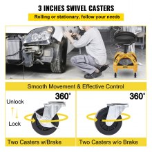 VEVOR Rolling Garage Stool, 300LBS Capacity, Adjustable Height from 24 in to 28.7 in, Mechanic Seat with 360-degree Swivel Wheels and Tool Tray, for Workshop, Auto Repair Shop, Yellow