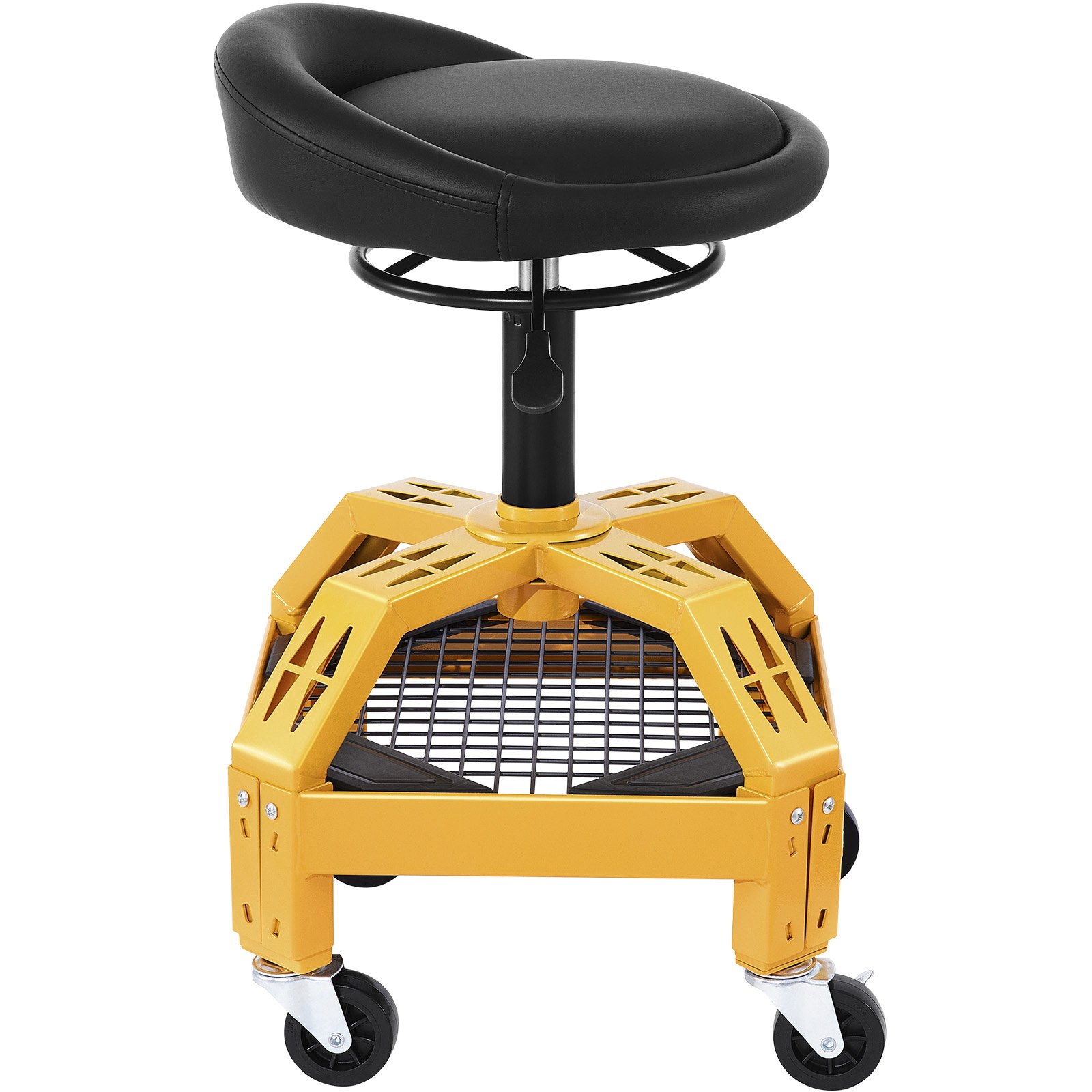 VEVOR Rolling Garage Stool, 300LBS Capacity, Adjustable Height from 24 in to 28.7 in, Mechanic Seat with 360-degree Swivel Wheels and Tool Tray, for Workshop, Auto Repair Shop, Yellow