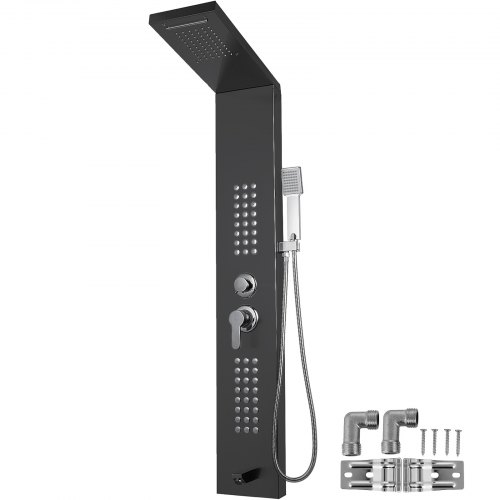 VEVOR 5 in 1 fashion Shower Tower Panel Stainless Steel with shower screen bathroom electric shower (Black Color)