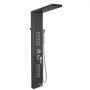 black VEVOR shower panel system with rainfall showerhead, handheld sprayer, and body jets.