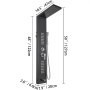 VEVOR shower panel system with dimensions highlighted in black finish.