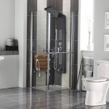 Módní sprchový věžový panel VEVOR 5 v 1 z nerezové oceli se sprchovou zástěnou koupelna elektrická sprcha (černá barva)