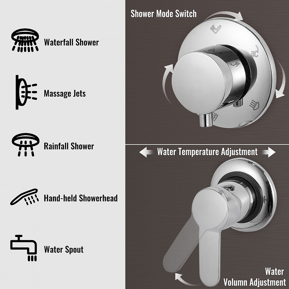 Stainless Steel Shower Panel Tower Waterfall&rain W/ Massage System Body Jet Tap