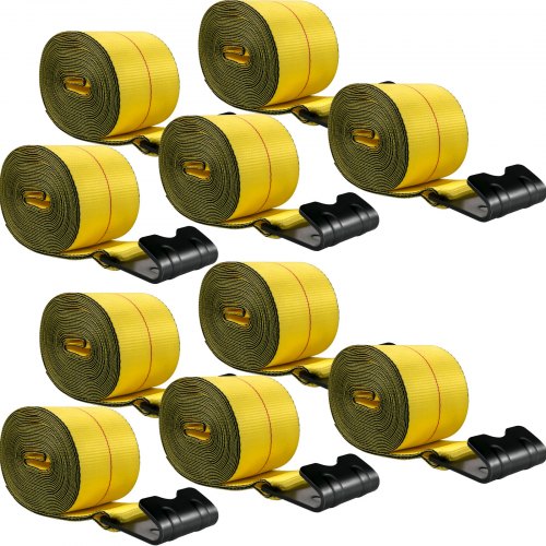 VEVOR Truck Straps 4" x30' Flatbed Straps Tie Down 15400lbs Load Capacity Flatbed Strap Cargo Control for Flatbeds, Trucks, Trailers, Farms, Rescues, Tree Saver, Yellow (10-Pack)