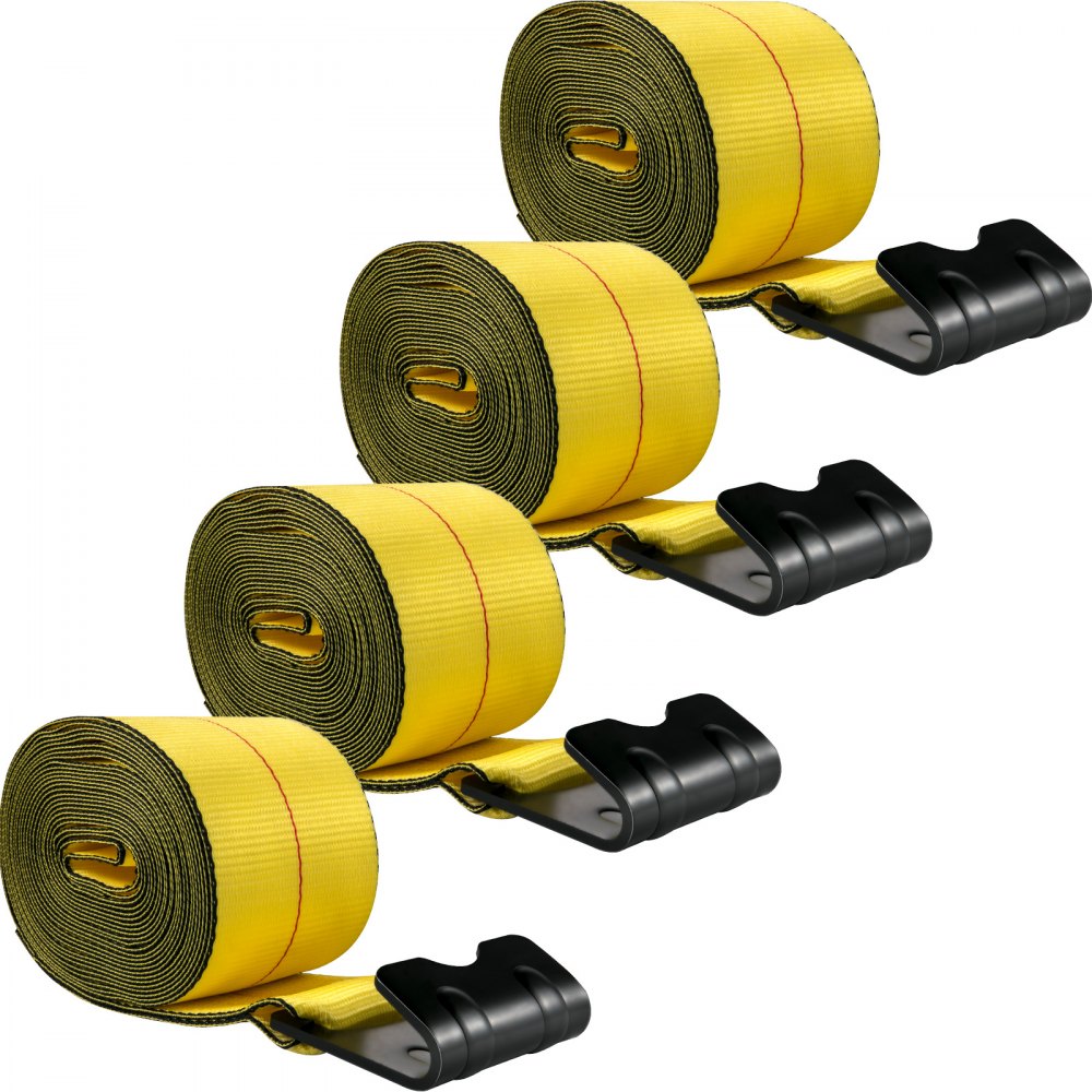 VEVOR Truck Straps 4"x30' Winch Straps with a Flat Hook Flatbed Tie Downs 15400lbs Load Capacity Flatbed Strap Cargo Control for Flatbeds, Trucks, Trailers, Farms, Rescues, Tree Saver, Yellow(4 Pack)
