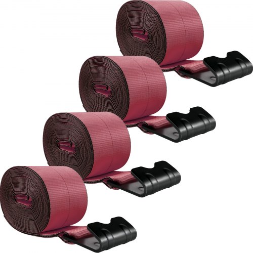 VEVOR Truck Straps 4" x30' Winch Straps with a Flat Hook Flatbed Tie Downs 15400lbs Load Capacity Flatbed Strap Cargo Control for Flatbeds, Trucks, Trailers, Farms, Rescues, Tree Saver, Red (4-Pack)
