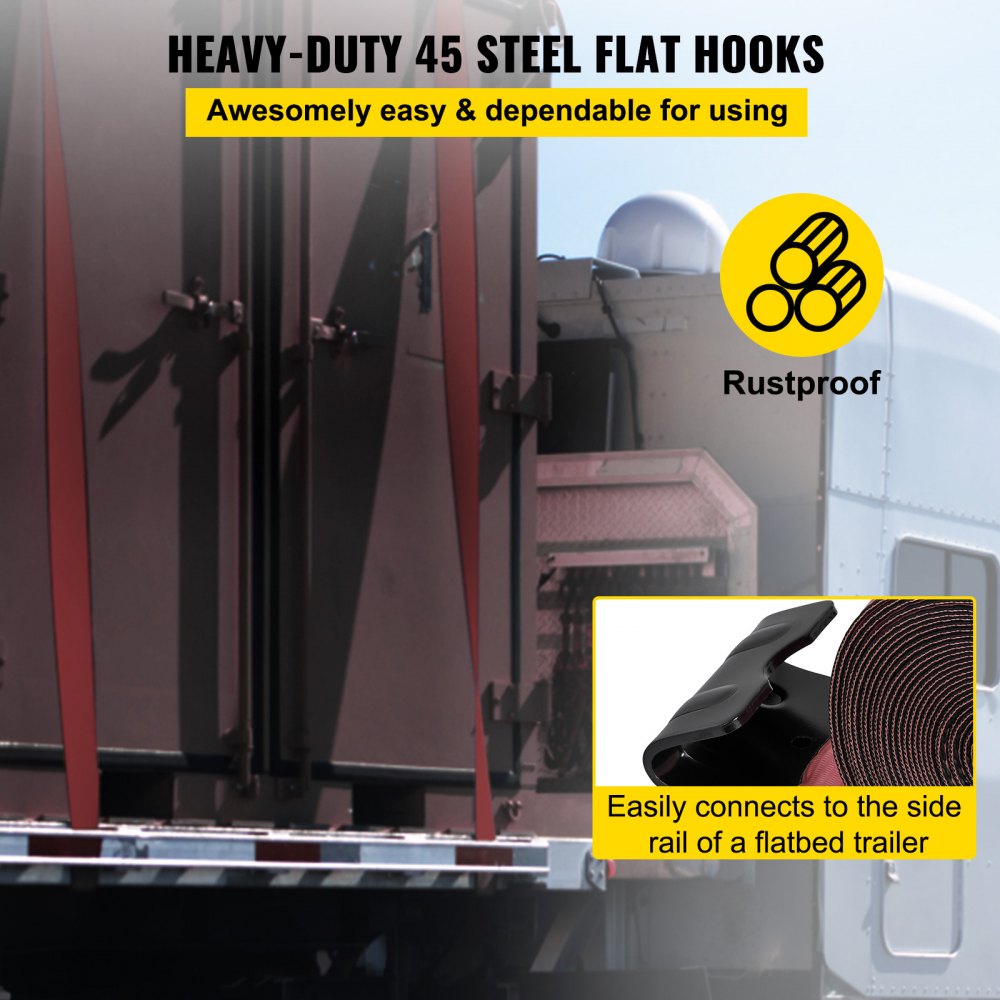 VEVOR Truck Straps 4" x30' Winch Straps with a Flat Hook Flatbed Tie Downs 15400lbs Load Capacity Flatbed Strap Cargo Control for Flatbeds, Trucks, Trailers, Farms, Rescues, Tree Saver, Red (4-Pack)