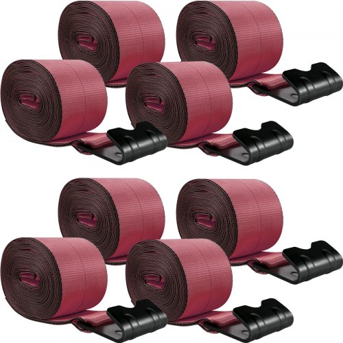 VEVOR Truck Straps 4" x30' Winch Straps with a Flat Hook Flatbed Tie Downs 15400lbs Load Capacity Flatbed Strap Cargo Control for Flatbeds, Trucks, Trailers, Farms, Rescues, Tree Saver, Red (8-Pack)