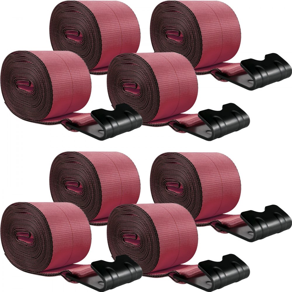 VEVOR Truck Straps 4" x30' Winch Straps with a Flat Hook Flatbed Tie Downs 15400lbs Load Capacity Flatbed Strap Cargo Control for Flatbeds, Trucks, Trailers, Farms, Rescues, Tree Saver, Red (8-Pack)