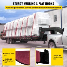 VEVOR Truck Straps 4" x30' Winch Straps with a Flat Hook Flatbed Tie Downs 15400lbs Load Capacity Flatbed Strap Cargo Control for Flatbeds, Trucks, Trailers, Farms, Rescues, Tree Saver, Red (8-Pack)
