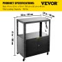 VEVOR Steel AV Cart, 41 Inch Height Adjustable Media Cart with Locking Cabinet, 33" x 18" Extra Width Presentation Cart with 3 Shelves, 150 lbs Rolling Projector Cart with 4 Wheels and 2 Brakes