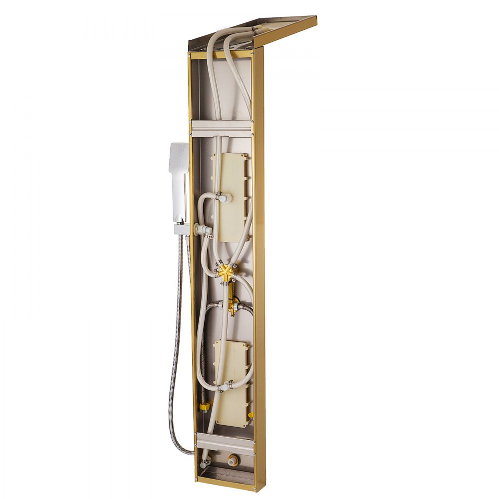 VEVOR 5 in1 Shower Panel Tower System Gold Stainless Steel Multi-Function Shower Panel with Spout Rainfall Waterfall Massage Jets Tub Spout Hand Shower for Home Hotel Resort Split Type Split