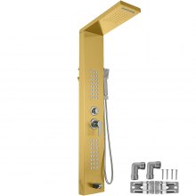 VEVOR 5 in 1 -suihkutornipaneeli ruostumattomasta teräksestä seinään kiinnitettävä paneeli sadevesihierontasuuttimet vesiputous Kylpyhuoneen suihkutorni (kultainen)