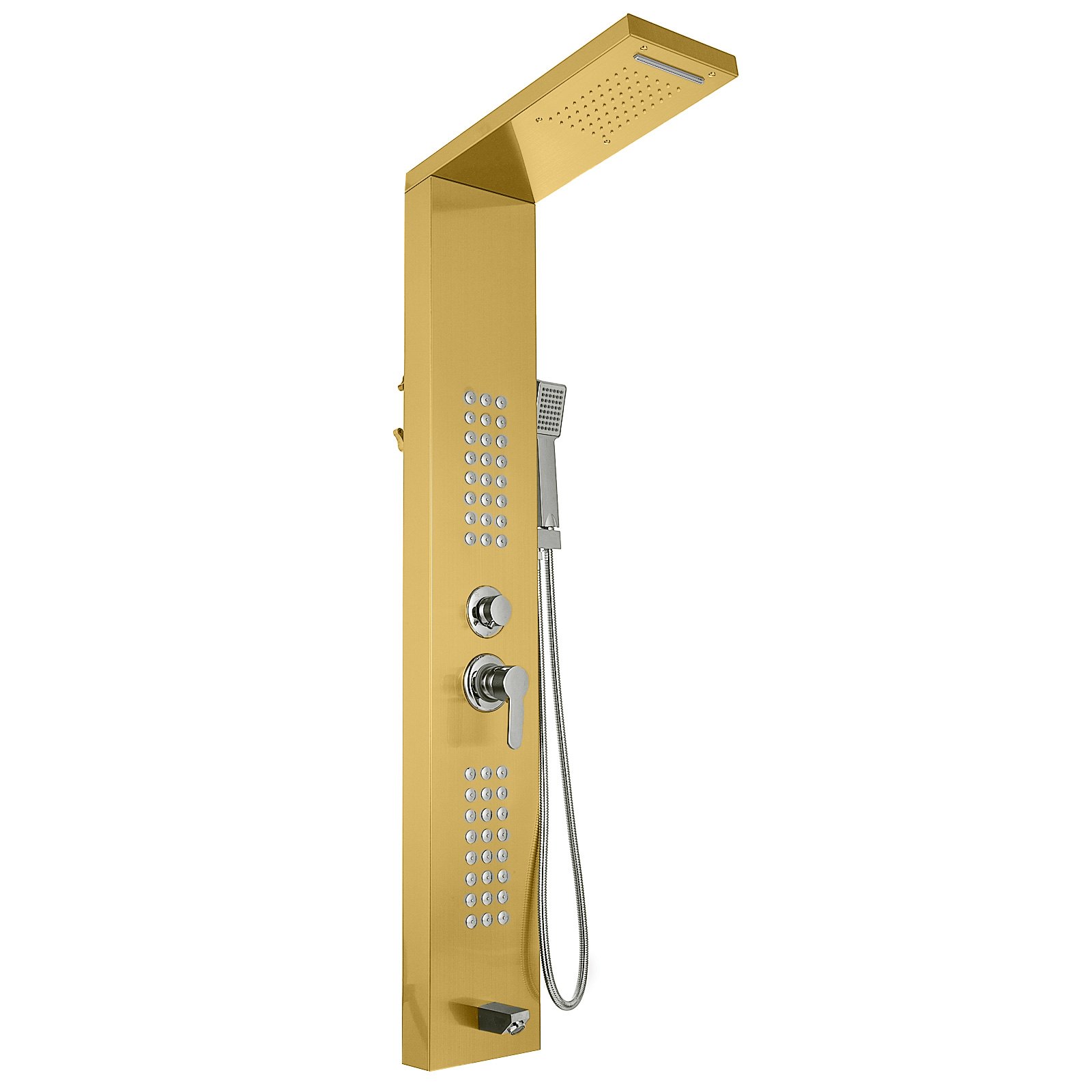 VEVOR 5 in1 Shower Panel Tower System Gold Stainless Steel Multi-Function Shower Panel with Spout Rainfall Waterfall Massage Jets Tub Spout Hand Shower for Home Hotel Resort Split Type Split