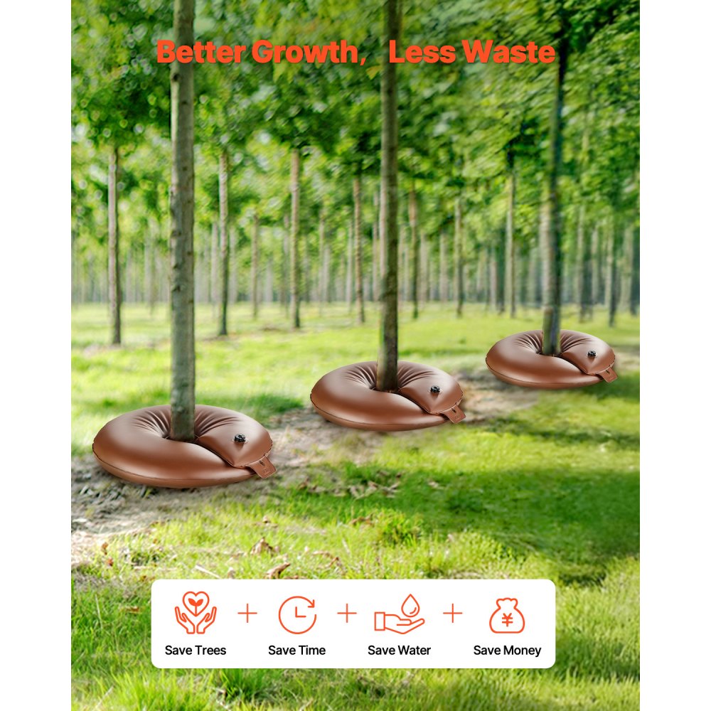 VEVOR Tree Watering Rings, 4 Pcs 16 Gallons Tree Watering Bags, 6-9 Hours Slow Release, Refillable Planting Water Bags, Water Saving, Heavy Duty Watering System for Shrub Tree Root Drip Irrigation
