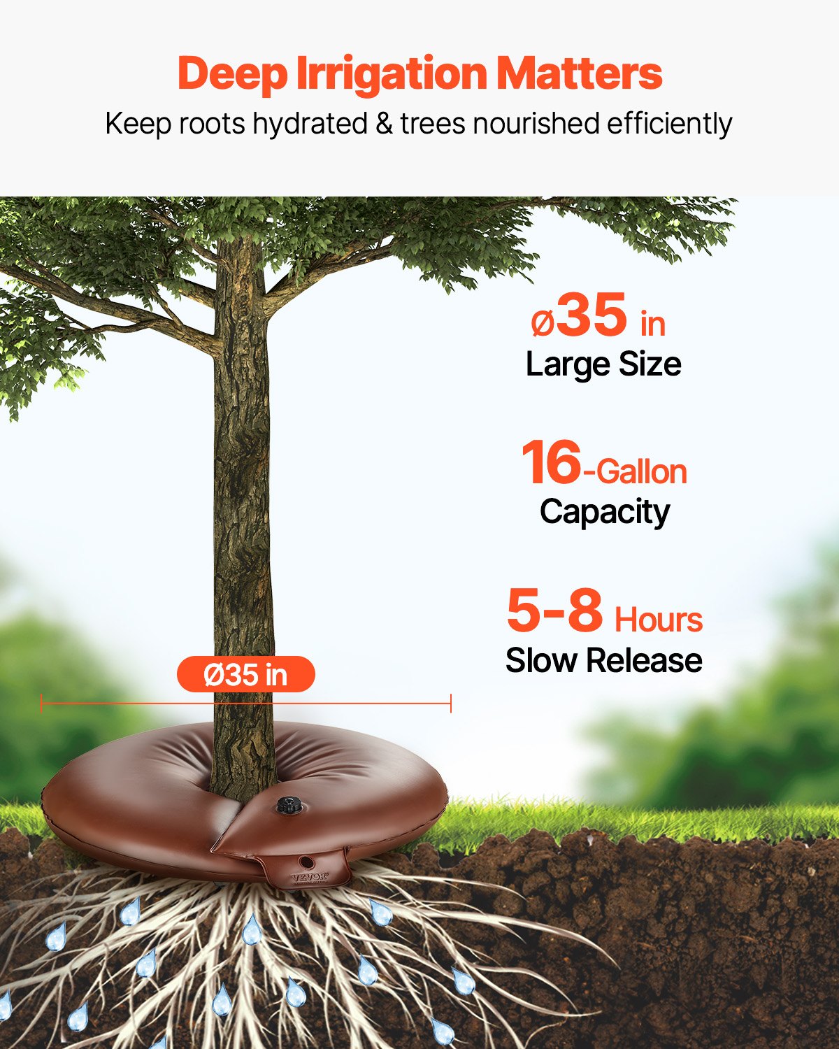 VEVOR Tree Watering Rings, 4 Pcs 60.6L Tree Watering Bags, 6-9 Hours Slow Release, Refillable Planting Water Bags, Water Saving, Heavy Duty Watering System for Shrub Tree Root Drip Irrigation