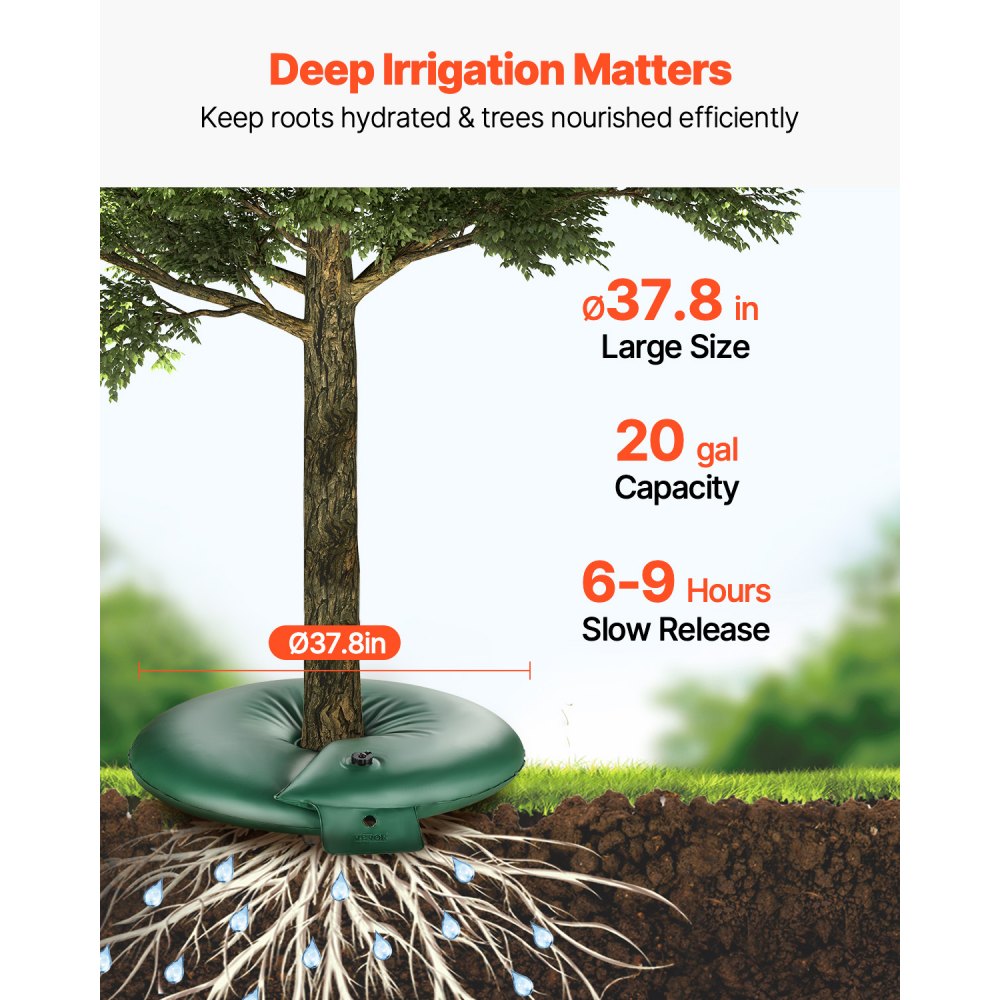 VEVOR Tree Watering Rings, 4 Pcs 75.7L Tree Watering Bags, 6-9 Hours Slow Release, Refillable Planting Water Bags, Water Saving, Heavy Duty Watering System for Shrub Tree Root Drip Irrigation