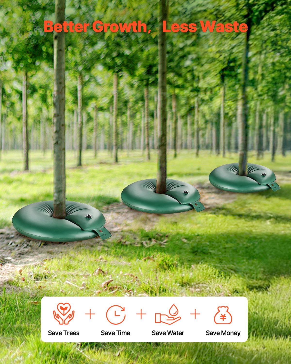 VEVOR Tree Watering Rings, 4 Pcs 20 Gallons Tree Watering Bags, 6-9 Hours Slow Release, Refillable Planting Water Bags, Water Saving, Heavy Duty Watering System for Shrub Tree Root Drip Irrigation