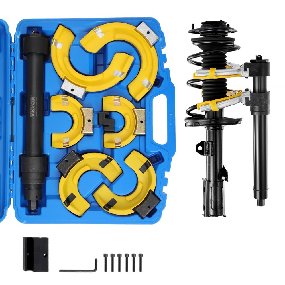 VEVOR Strut Spring Compressor Set, Macpherson Strut Spring Compressor Kit, Interchangeable Fork Strut Coil Extractor Remover Tool, with Yellow Protective Sleeve and Carrying Case