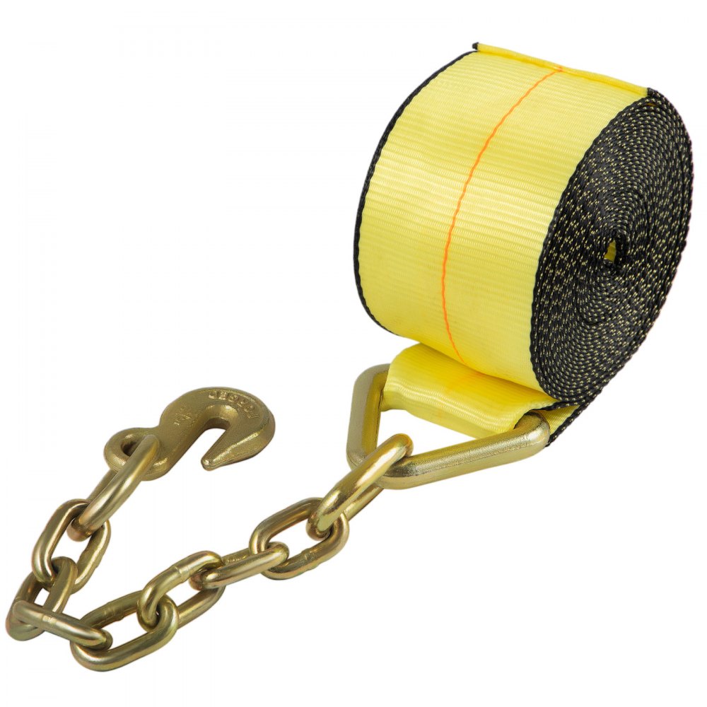 Correas de camión VEVOR, correas de cabrestante de 4 x 30 pies con ancla de cadena, amarres de cama plana de 15400 libras de capacidad de carga, control de carga de correa plana para camiones, remolques, granjas, rescates, protector de árboles, amarillo (paquete de 4)
