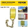 Correas de camión VEVOR, correas de cabrestante de 4 x 30 pies con ancla de cadena, amarres de cama plana de 15400 libras de capacidad de carga, control de carga de correa plana para camiones, remolques, granjas, rescates, protector de árboles, amarillo (paquete de 4)