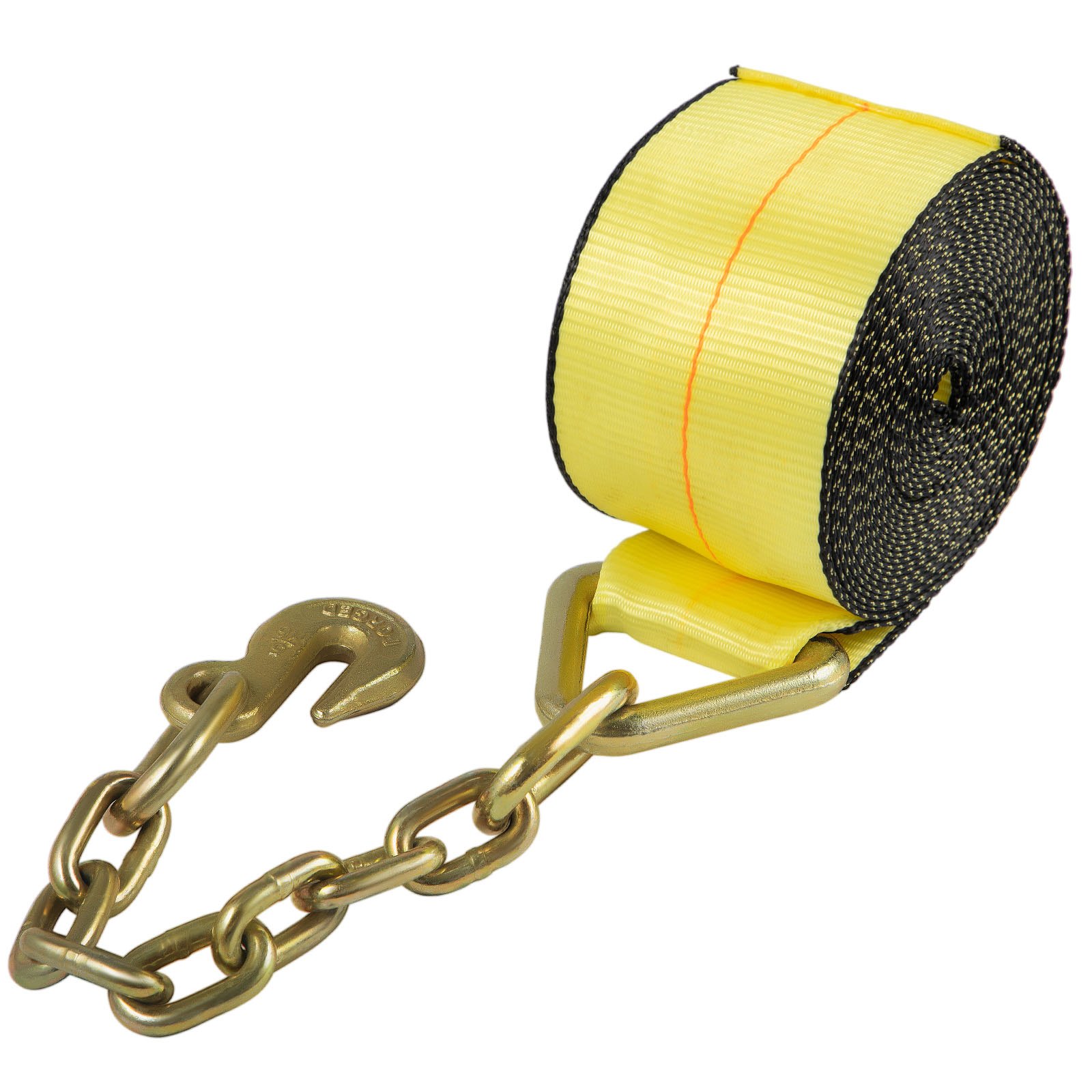 Correas de camión VEVOR, correas de cabrestante de 4 x 30 pies con ancla de cadena, amarres de cama plana de 15400 libras de capacidad de carga, control de carga de correa plana para camiones, remolques, granjas, rescates, protector de árboles, amarillo (paquete de 4)