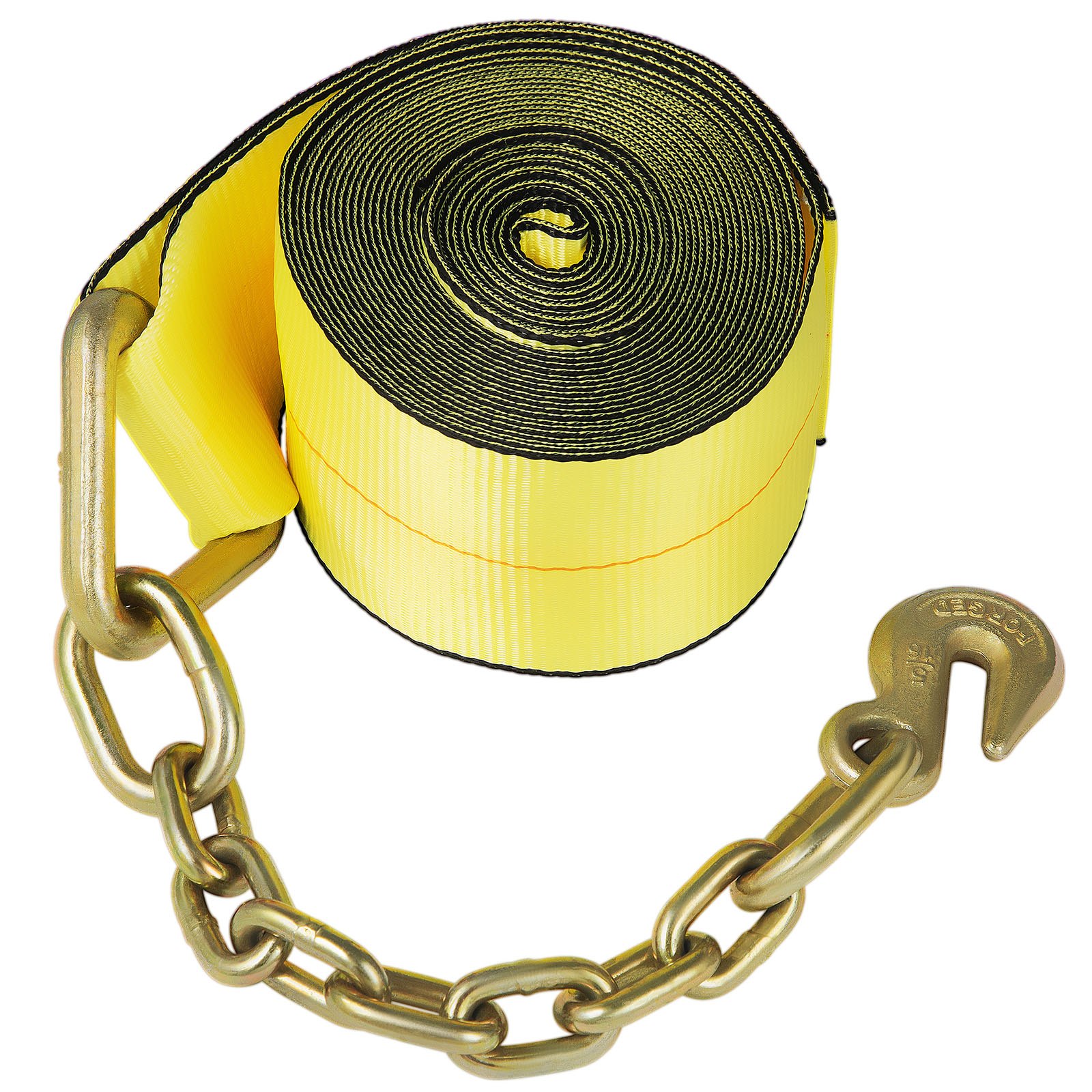 Correas de camión VEVOR, correas de cabrestante de 4 x 30 pies con ancla de cadena, amarres de cama plana de 15400 libras de capacidad de carga, control de carga de correa plana para camiones, remolques, granjas, rescates, protector de árboles, amarillo (paquete de 4)