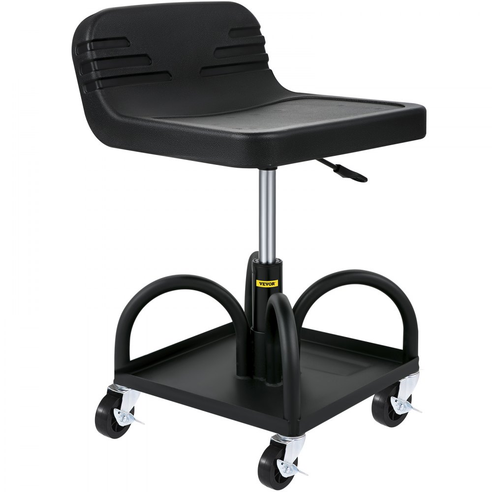 VEVOR Rolling Garage Stool, 135 kg Capacity, Adjustable Height from 40 cm to 52 cm, Mechanic Seat with 360-degree Swivel Wheels and Tool Tray, for Workshop, Auto Repair Shop, Black