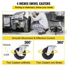 VEVOR Rolling Garage Stool 300LBS Adjustable Mechanic Work Shop Seat w/Casters