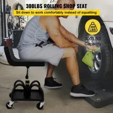 VEVOR Rolling Garage Stool, 300LBS Capacity, Adjustable Height from 15.7 in to 20.5 in, Mechanic Seat with 360-degree Swivel Wheels and Tool Tray, for Workshop, Auto Repair Shop, Black
