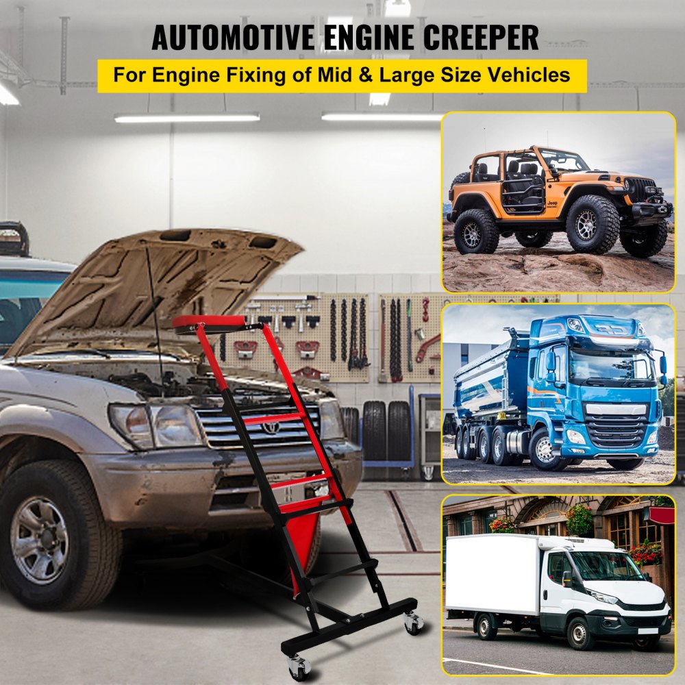 VEVOR Automotive Engine Creeper, Adjustable Height Foldable Creeper, 400 LBS Capacity High Top Engine Creeper, with Four 4 inches Casters, Padded Deck, for Home, Garage, Workshop Repair Maintenance