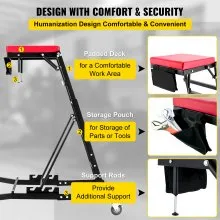VEVOR Automotive Engine Creeper, 55"-63" Adjustable Height Foldable Creeper, 400 LBS Capacity High Top Engine Creeper, with Four Casters, Padded Deck, for Home Garage, Workshop Repair Maintenance