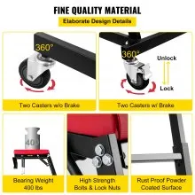 VEVOR Automotive Engine Creeper, 55"-63" Adjustable Height Foldable Creeper, 400 LBS Capacity High Top Engine Creeper, with Four Casters, Padded Deck, for Home Garage, Workshop Repair Maintenance