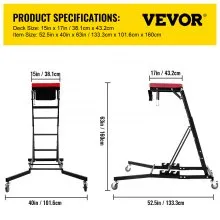 VEVOR Automotive Engine Creeper, 55"-63" Adjustable Height Foldable Creeper, 400 LBS Capacity High Top Engine Creeper, with Four Casters, Padded Deck, for Home Garage, Workshop Repair Maintenance