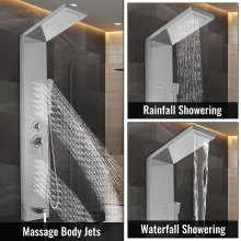 VEVOR 5 in 1 Shower Tower Panel Stainless Steel  Wall Mounted Shower Panel Rainfall  Massage Jets Waterfall Bathroom Shower Tower (Shiny Silver)