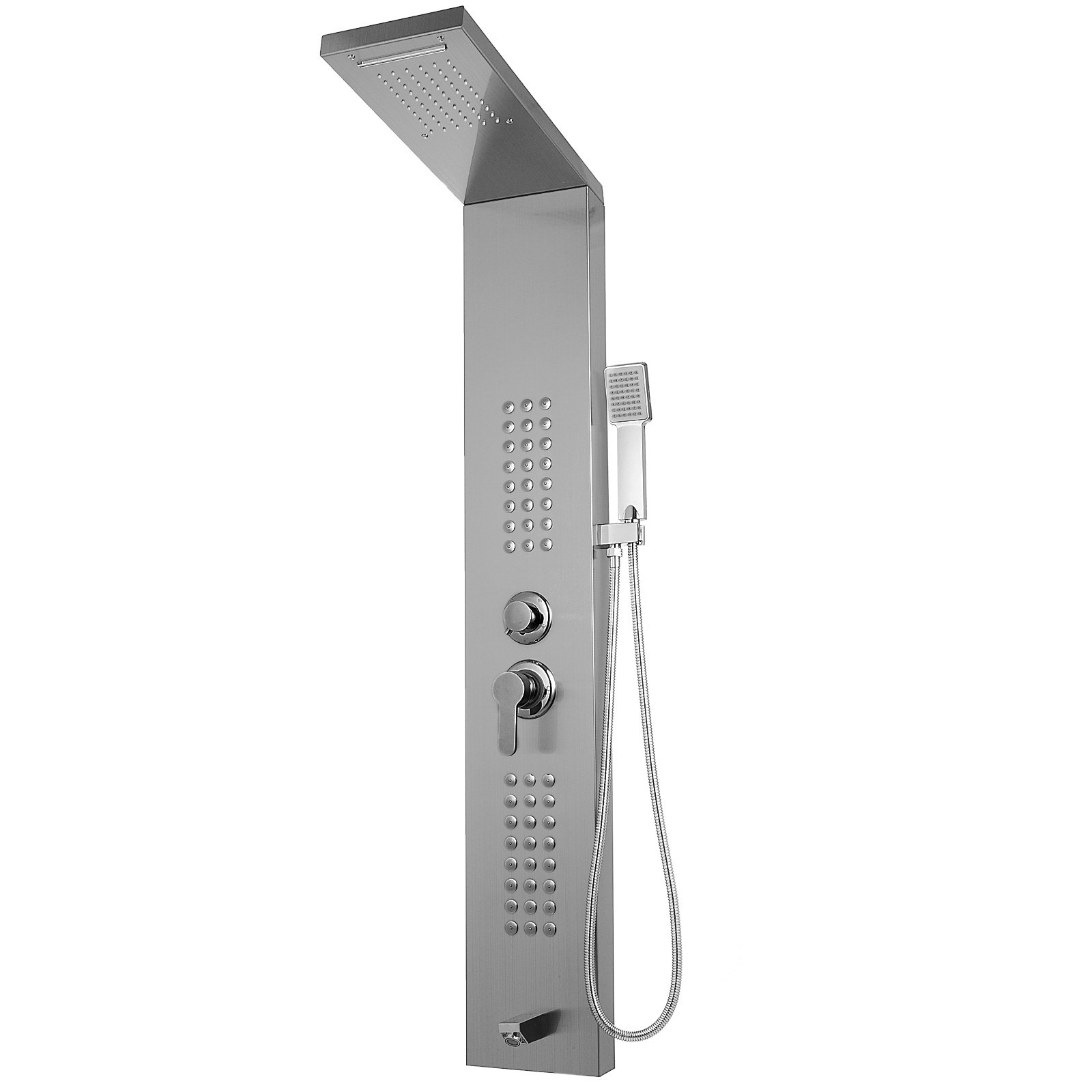 VEVOR shower panel system with rainfall showerhead and handheld sprayer.