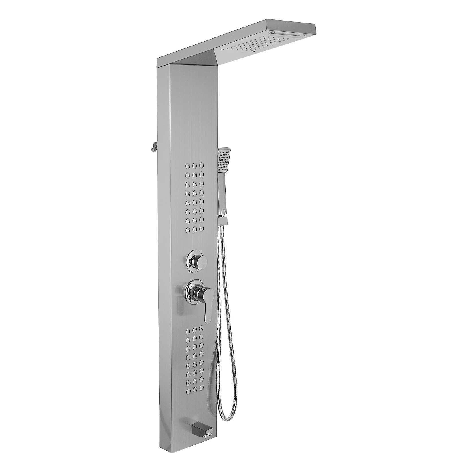 VEVOR shower panel system with rain showerhead, handheld shower, and massage jets.