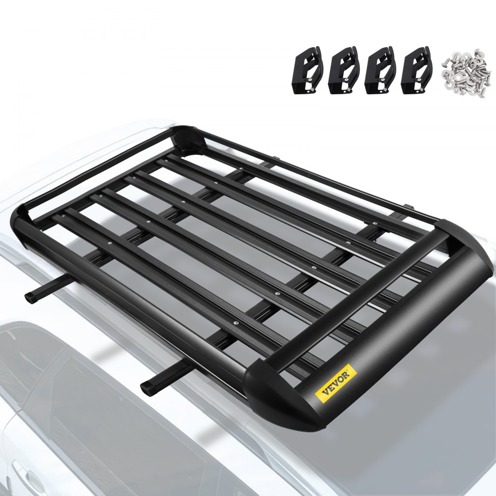 VEVOR Universal 64x40 Inch Roof Basket, Aluminum Roof Rack, Basket Roof Mounted Cargo Rack with Bars XL-B for Car Top Luggage Traveling SUV Holder (63"X 40" Roof Rack)