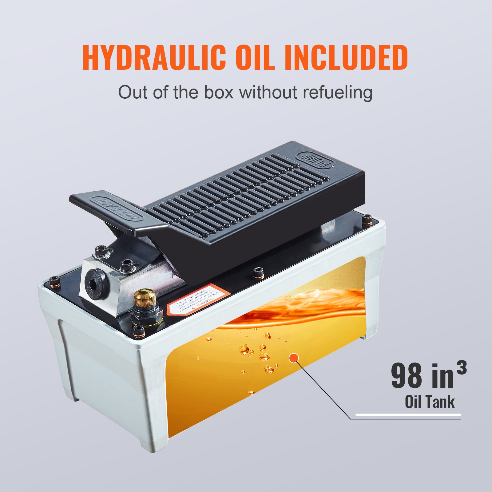 VEVOR Air Hydraulic Pump, 6895 bar 1.9L Reservoir, NPT 10mm Oil Outlet, NPT 6.4 mm Inlet, 2m Pipe, Foot Actuated Hydraulic Pump Air Treadle for Auto Body Frame Machines and Pulling Post, Gray