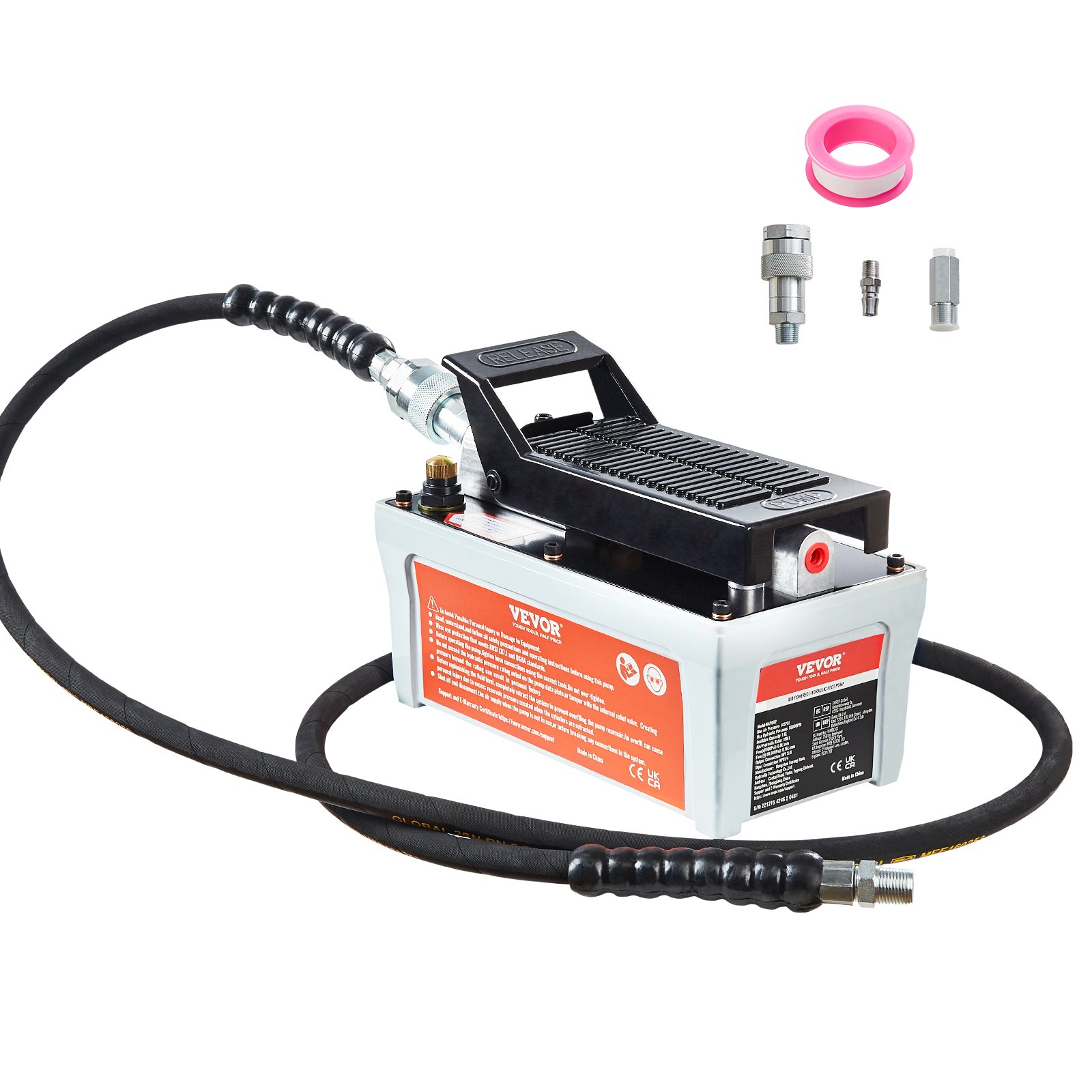 VEVOR Air Hydraulic Pump, 6895 bar 1.9L Reservoir, NPT 10mm Oil Outlet, NPT 6.4 mm Inlet, 2m Pipe, Foot Actuated Hydraulic Pump Air Treadle for Auto Body Frame Machines and Pulling Post, Gray