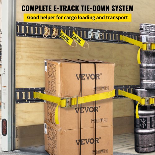 VEVOR E Track Tie-Down Rail Kit, 18PCS 5FT E-Tracks Set Includes 4 Steel Rails & 2 Single Slot & 6 O Rings & 4 Tie-Offs w/ D-Ring & 2 Ratchet Straps, Securing Accessories for Cargo Motorcycles Bikes