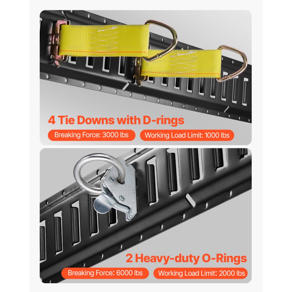 VEVOR E Track Tie-Down Rail Kit, 18PCS 5FT E-Tracks Set Includes 4 Steel Rails & 2 Single Slot & 6 O Rings & 4 Tie-Offs w/D-Ring & 2 Ratchet Straps, Securing Accessories for Cargo Motorcycles Bikes